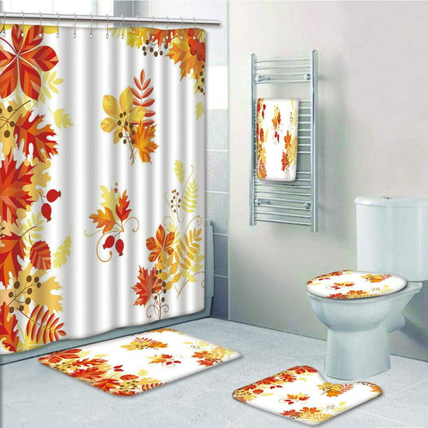Maple leaves flying in autumn Shower Curtain Toilet Cover Rug Mat Contour Rug